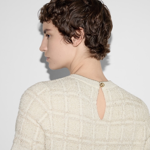 Oberteil aus Woll- und Laméjacquard mit Karomuster
