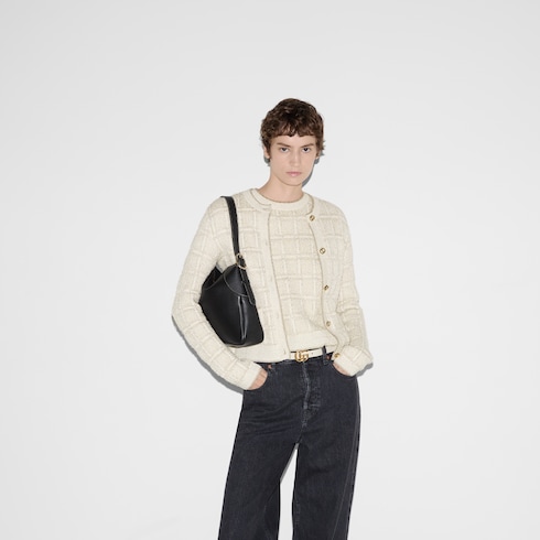 Haut en jacquard de laine et lamé à carreaux