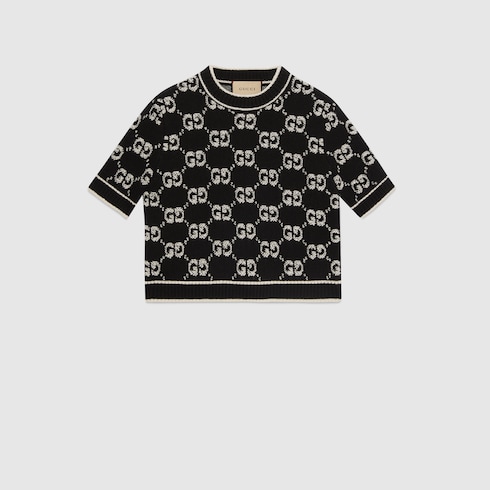 GG wool bouclé jacquard top in grey and ivory | GUCCI® US