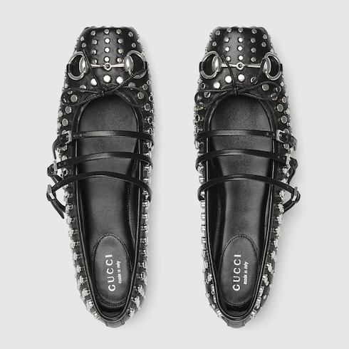 Women's Gucci Horsebit ballet flat in black leather | GUCCI® US