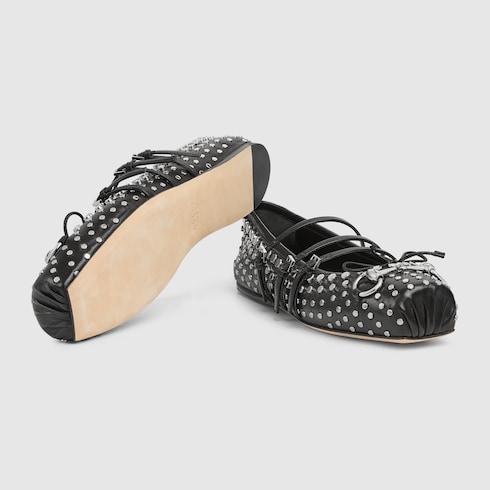 Women's Gucci Horsebit ballet flat in black leather | GUCCI® US