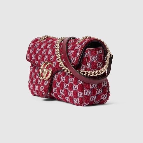 Borsa a spalla GG Marmont misura piccola in tweed rosso GUCCI Italia