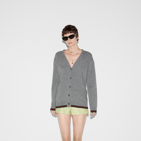 Wool and cashmere cardigan with Web Detail 3