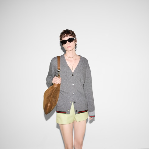 Cardigan en laine et cachemire avec bande Web