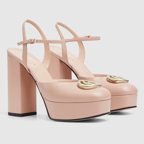 GUCCI Women s Platform Pump With Double G Pink Leather