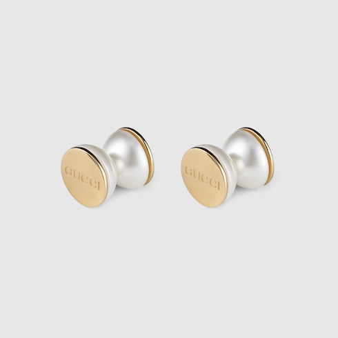 Large stud earrings with half pearl Detail 5