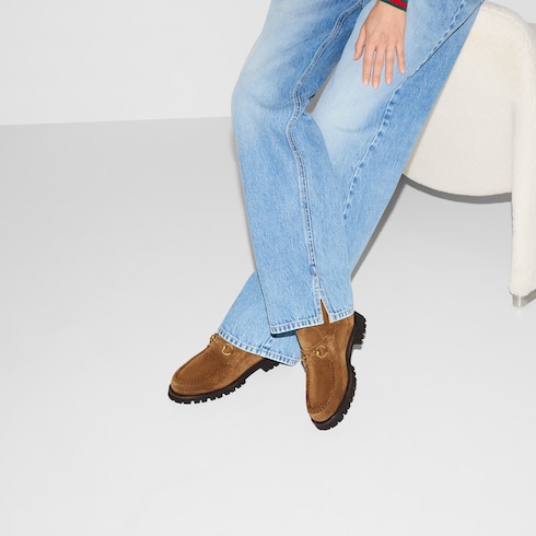 Women's Horsebit ankle boot in brown suede | GUCCI® US