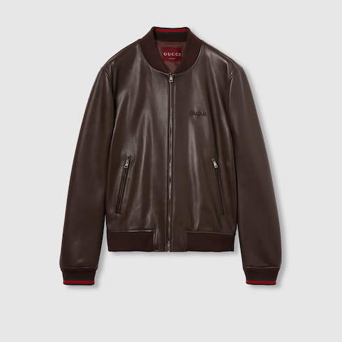 Bomber in pelle con ricamo