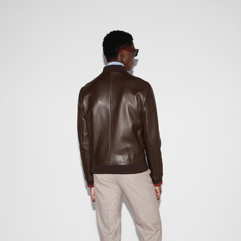 Bomber in pelle con ricamo