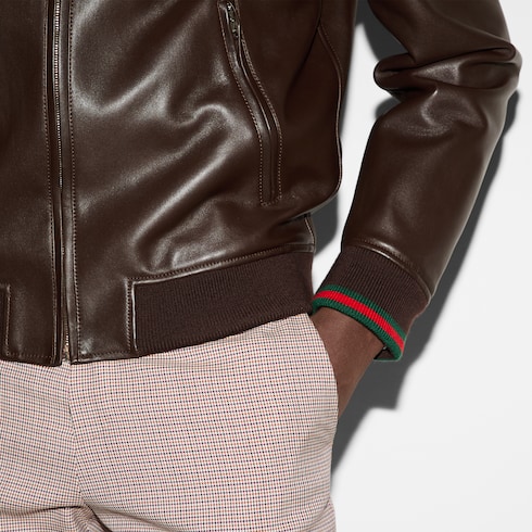 Bomber in pelle con ricamo