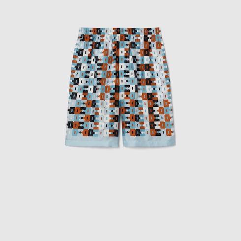 Printed silk twill shorts