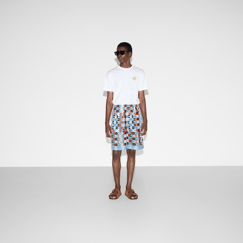 Printed silk twill shorts