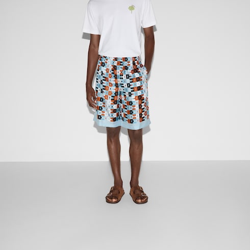 Printed silk twill shorts