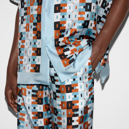 Printed silk twill shorts