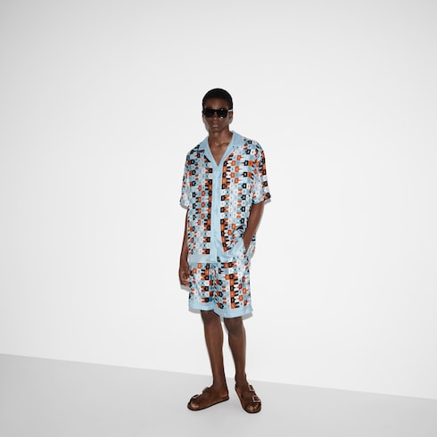 Printed silk twill shorts