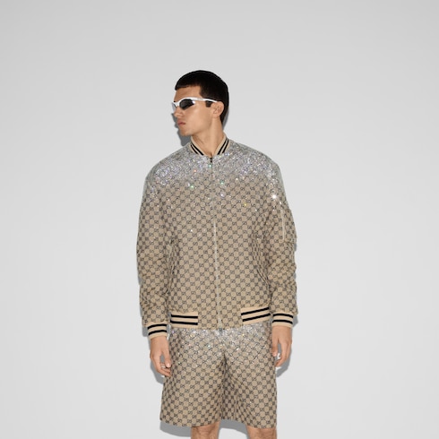 Blouson aviateur en toile GG avec cristaux
