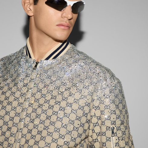 Blouson aviateur en toile GG avec cristaux
