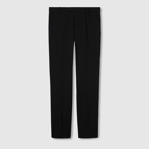 Embroidered wool gabardine pant in black | GUCCI® UK