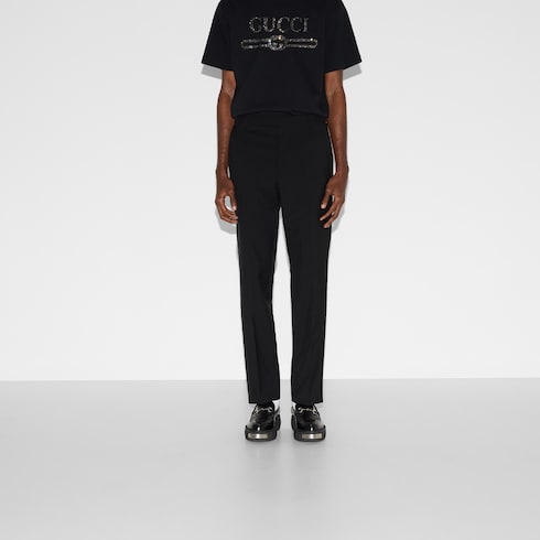 Pantalón de gabardina de lana con bordado
