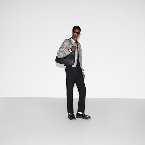 Pantalone ricamato in gabardina di lana