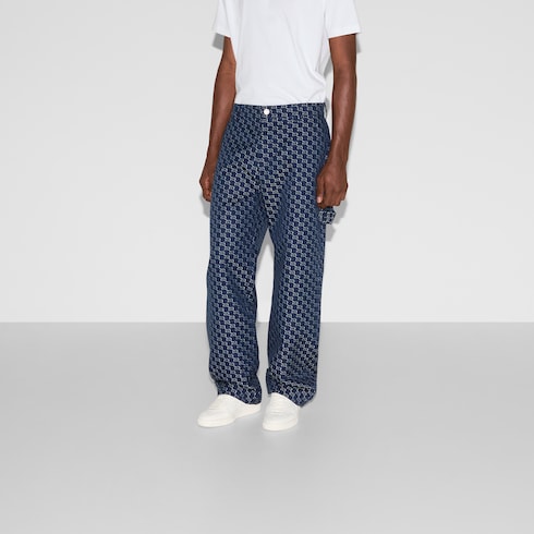 Cotton jacquard trouser with GG shadow Detail 3