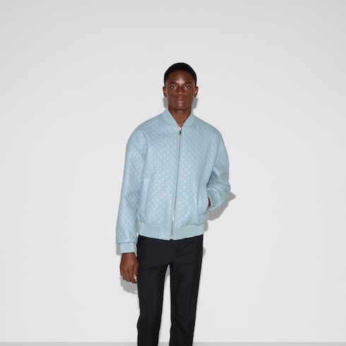 Chaqueta bomber de piel con GG en relieve