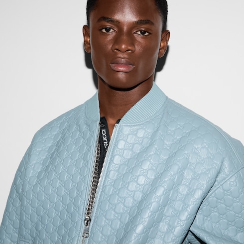 Chaqueta bomber de piel con GG en relieve