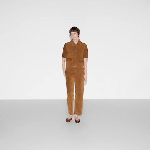 Suede jacket with Horsebit in brown | GUCCI® US Suede jacket with Horsebit in brown | GUCCI® US