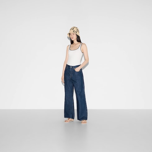 Wide leg denim trousers