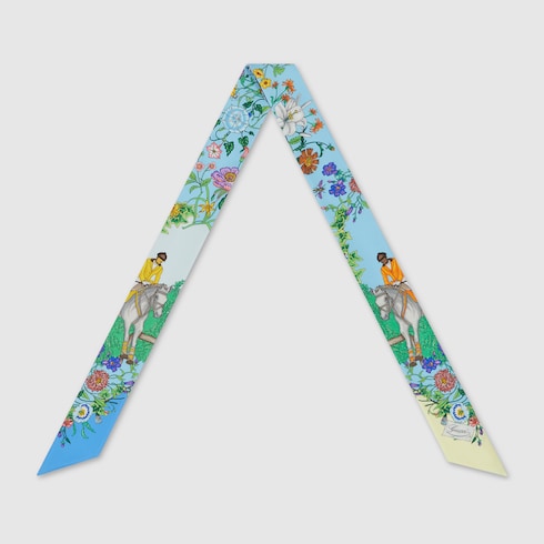 Allover floral print silk neck bow