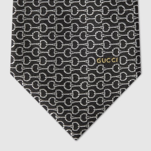 Horsebit silk jacquard tie in black and light grey | GUCCI® US