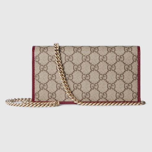 Gucci Horsebit 1955 wallet with chain in beige and dark brown canvas | GUCCI®  US