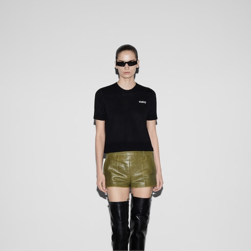Wool top with Gucci intarsia in black | GUCCI® US