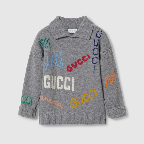 Children s embroidered wool sweater in grey GUCCI GR