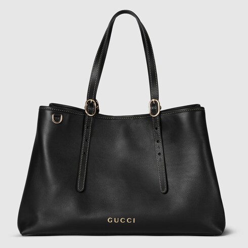 【関税&送料込】Gucci Black Leather Large Gg Emblem Shopping Gucci Black Leather Large Gg Emblem Shopping Bag