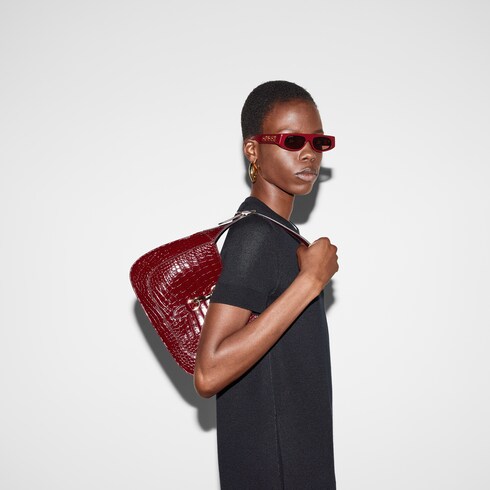 Borsa a spalla Gucci Jackie in coccodrillo in coccodrillo Gucci Rosso Ancora GUCCI Italia