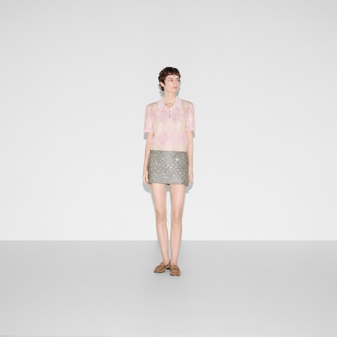 Minigonna ricamata in tweed di lana GG