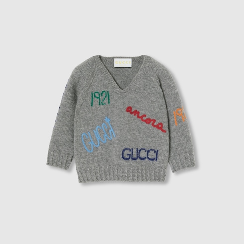 Baby embroidered wool sweater in grey GUCCI ZA