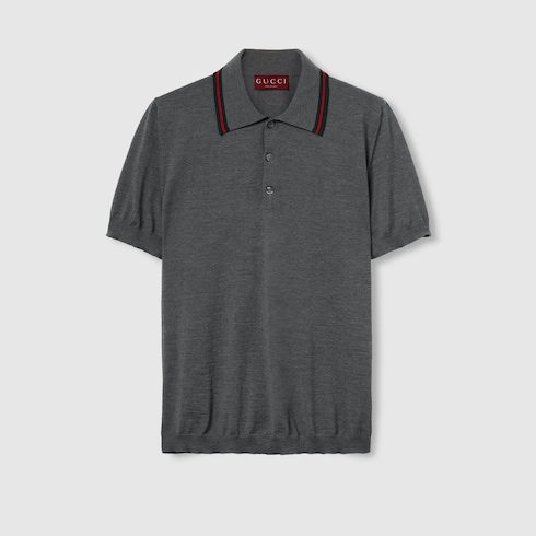 Wool knit polo shirt with Web Detail 2