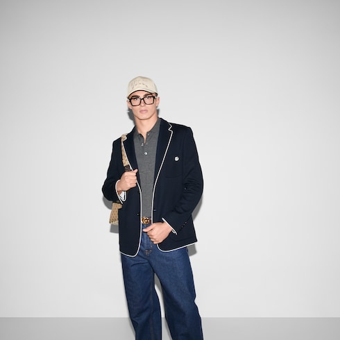 Polo en maille de laine avec bande Web