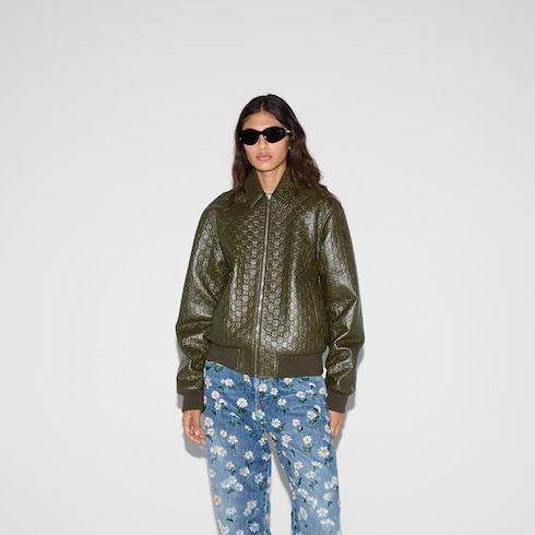 Куртка-бомбер из кожи с тиснением GG