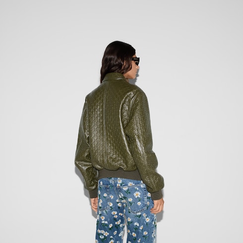 Куртка-бомбер из кожи с тиснением GG