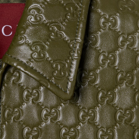 Куртка-бомбер из кожи с тиснением GG