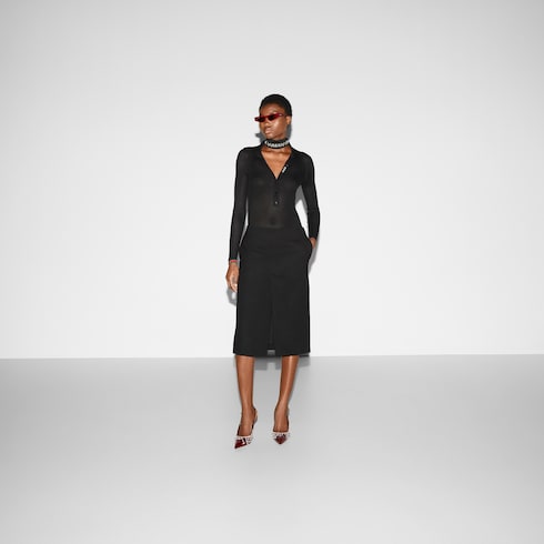 Cashmere and silk polo top with Web