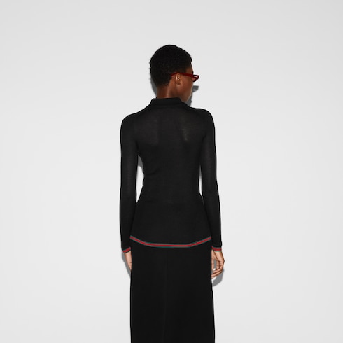 Cashmere and silk polo top with Web