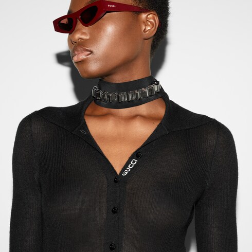 Cashmere and silk polo top with Web