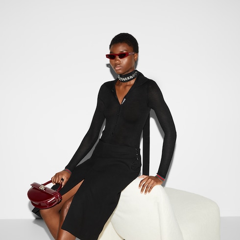 Cashmere and silk polo top with Web
