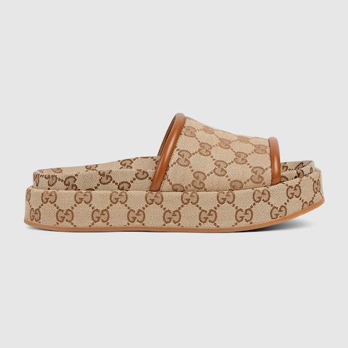 Women's GG platform sandal in beige and dark brown Original GG canvas |  GUCCI® ZA