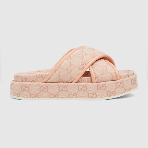 Women's GG platform sandal in light pink Original GG canvas | GUCCI® ZA