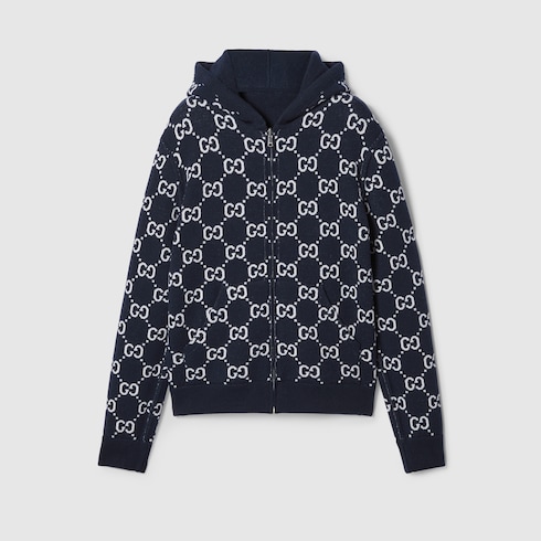 Reversible GG wool hooded zip jacket Detail 10